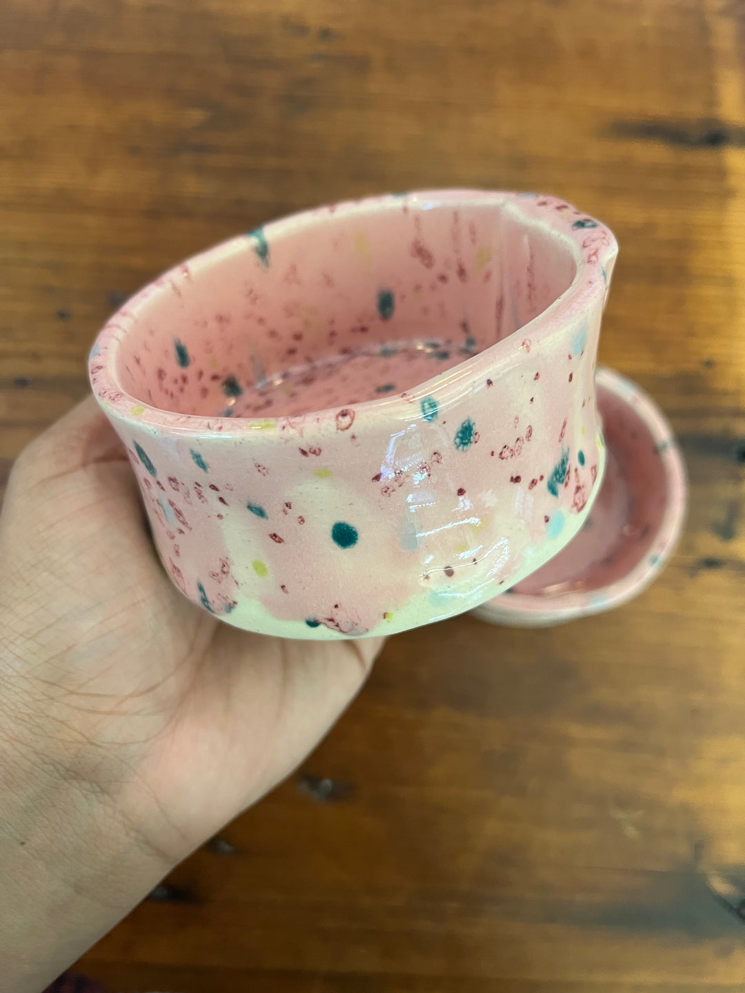 Pink Speckle Pet Food Bowl Set