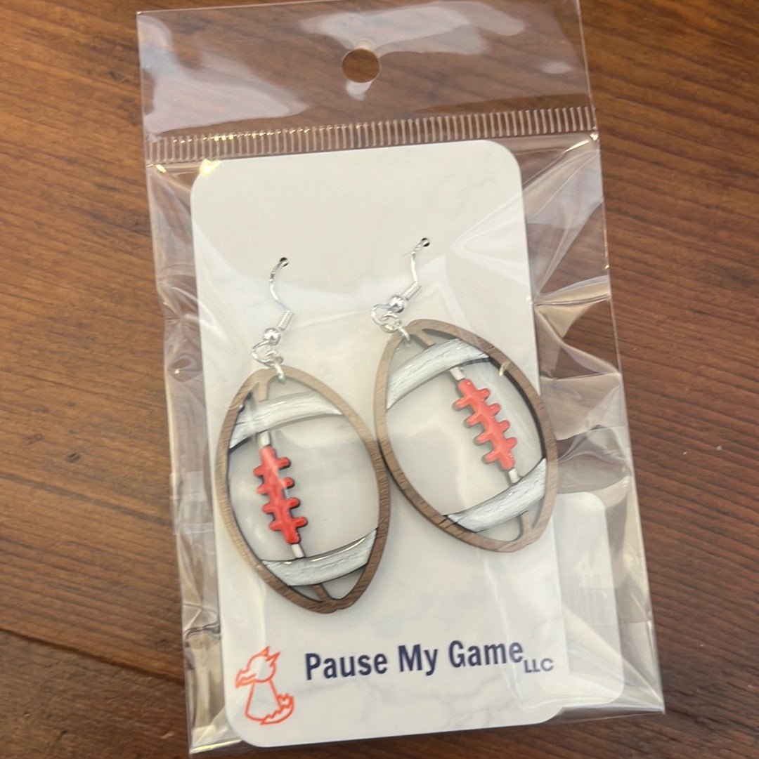 FOOTBALL EARRINGS RED AND GRAY
