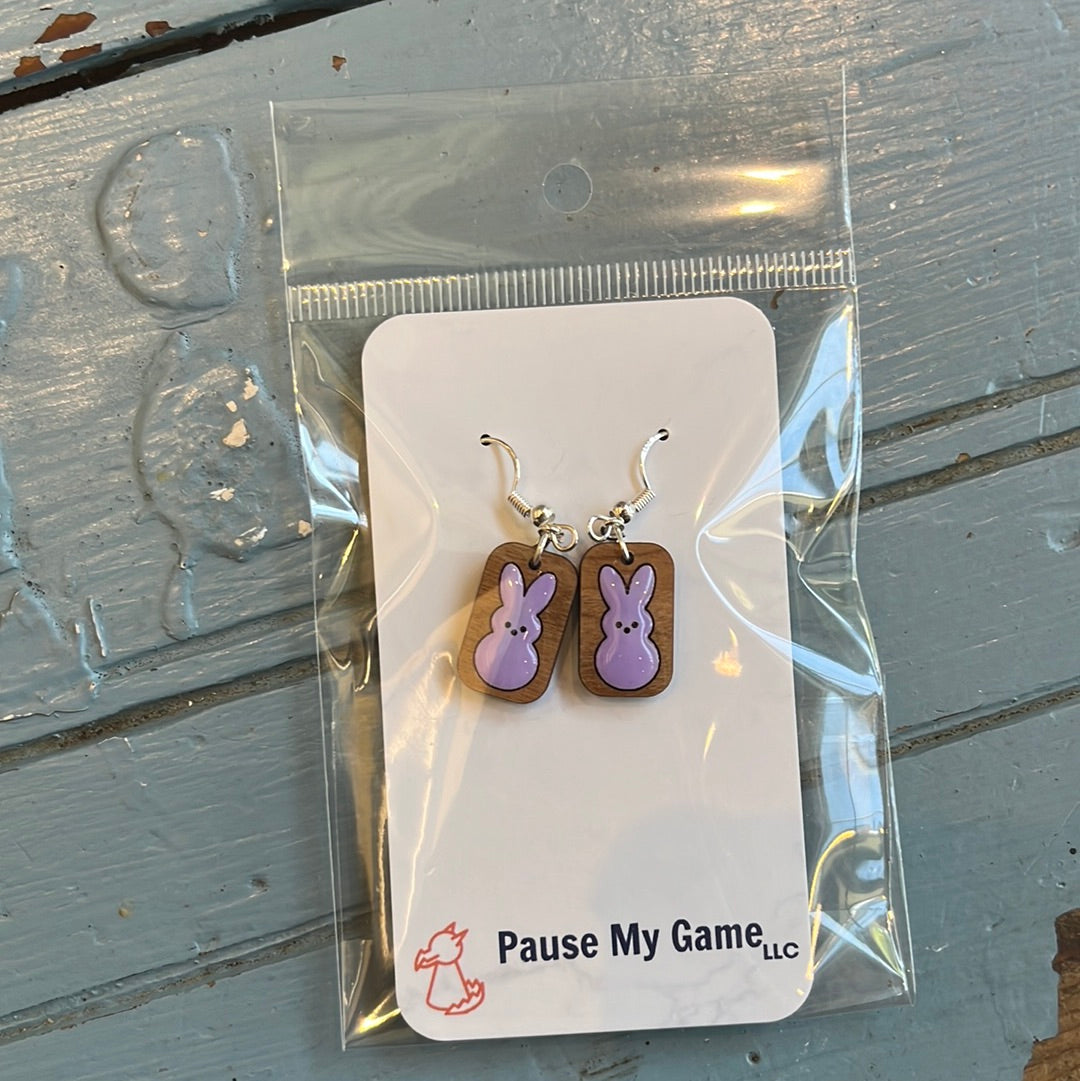 Spring Purple Painted Bunnies Earrings