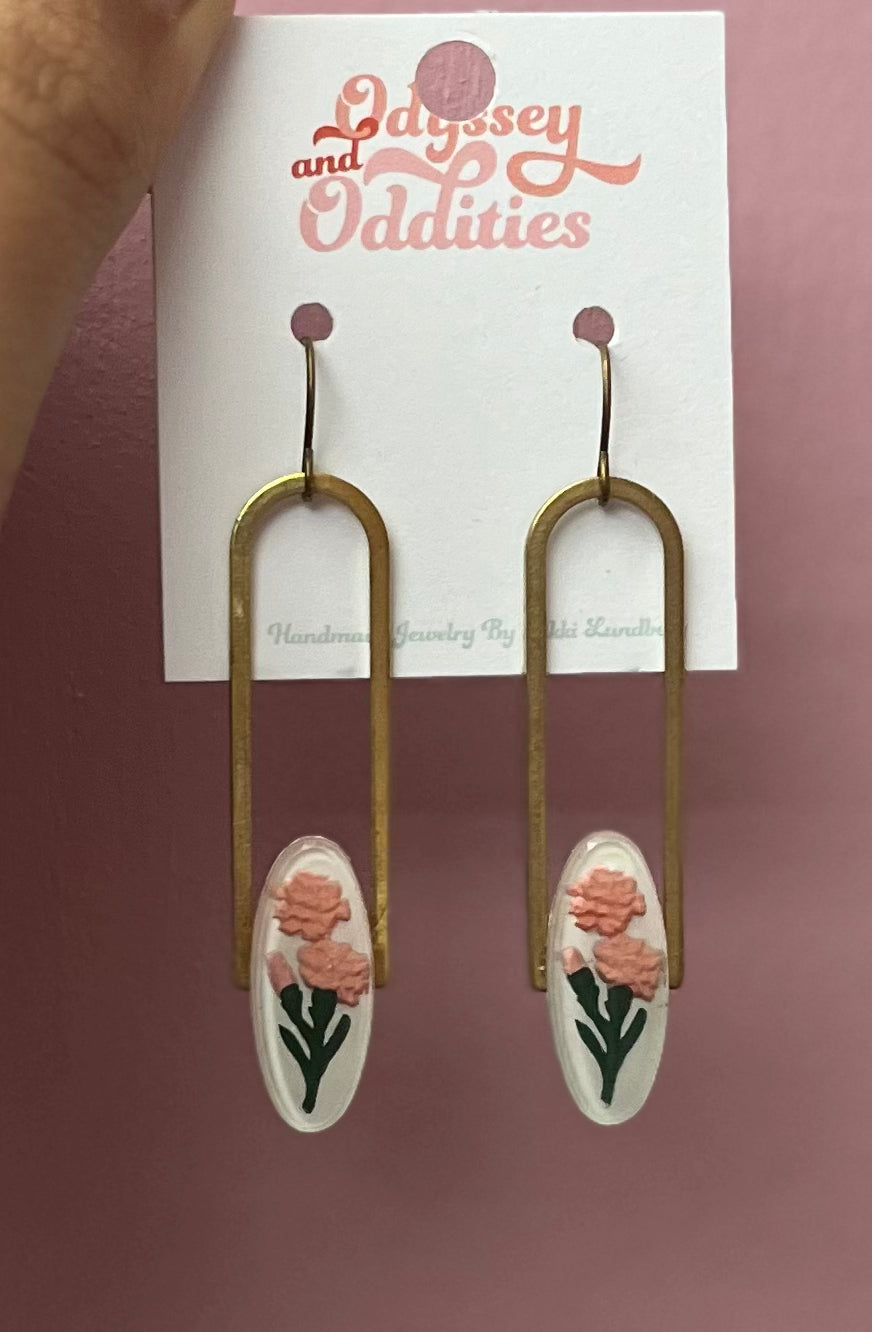 Vtg Floral Cabochon Earrings