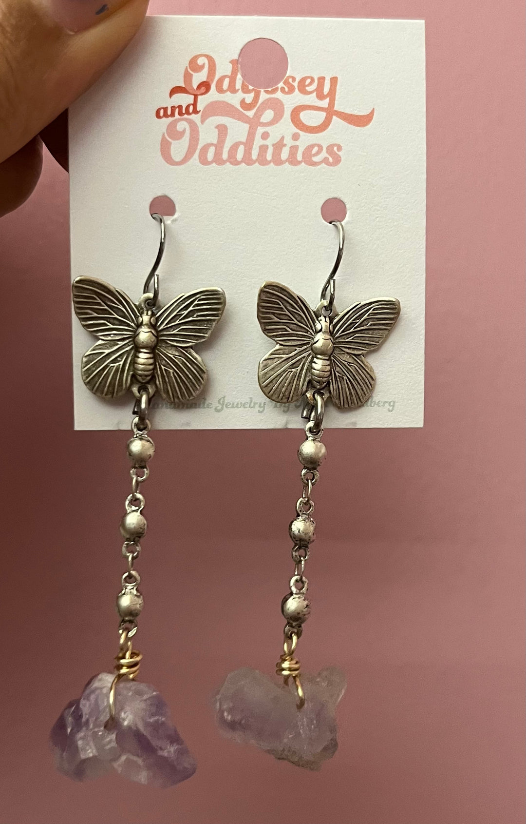 Silver Butterfly + Gemstone Earrings