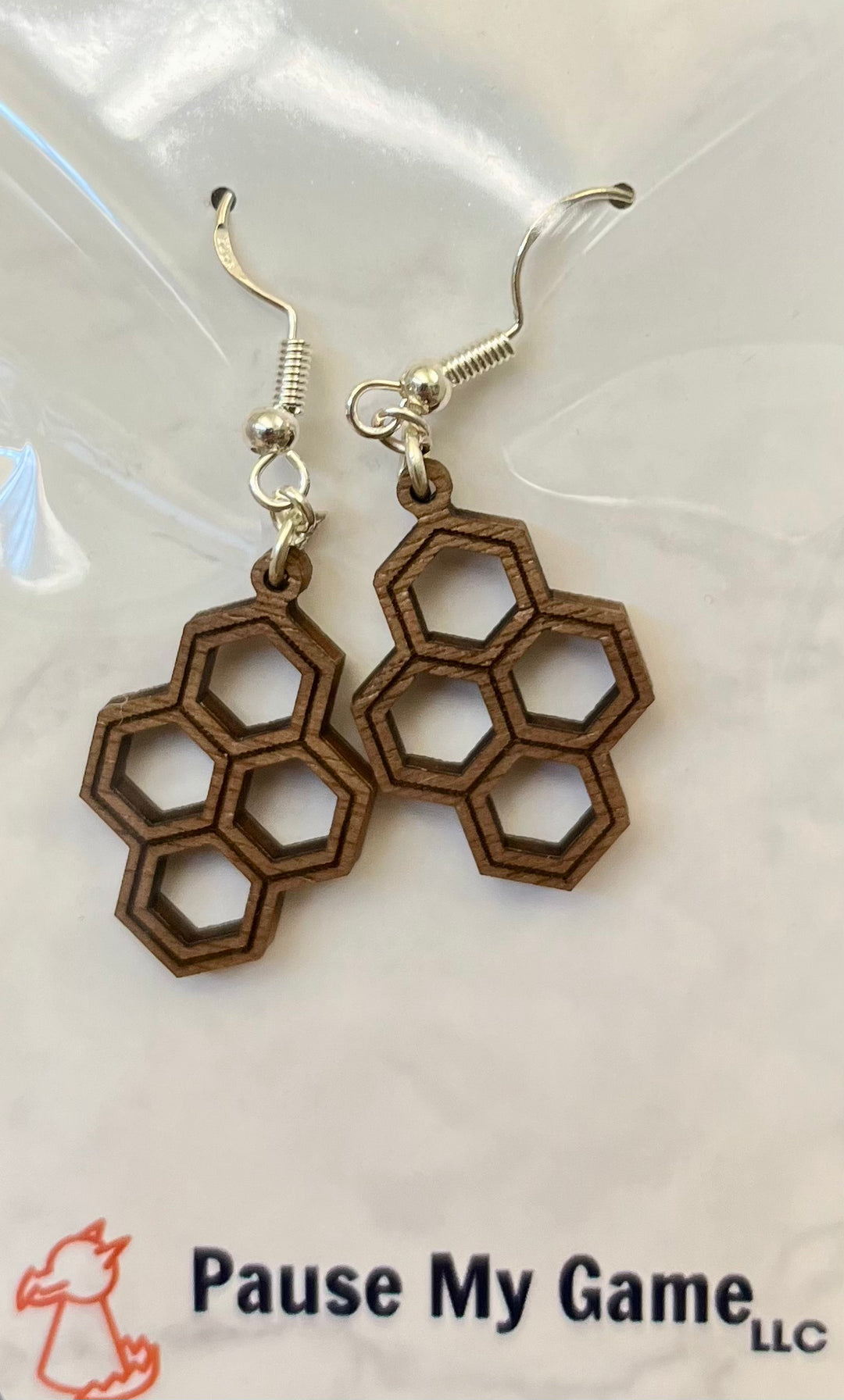 Honeycomb Walnut Wood Earrings