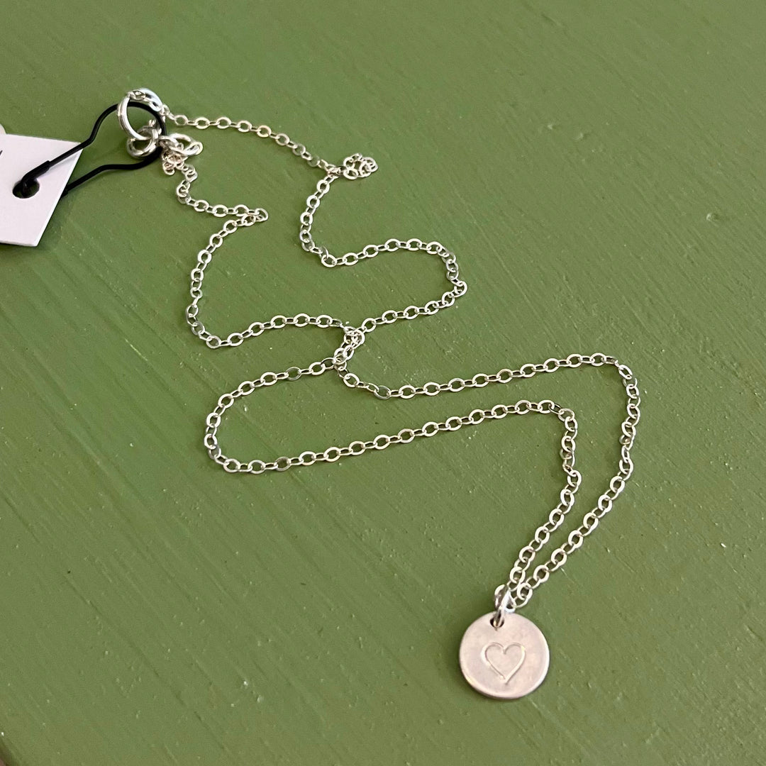 Sterling Silver Hammered Heart Disc Necklace