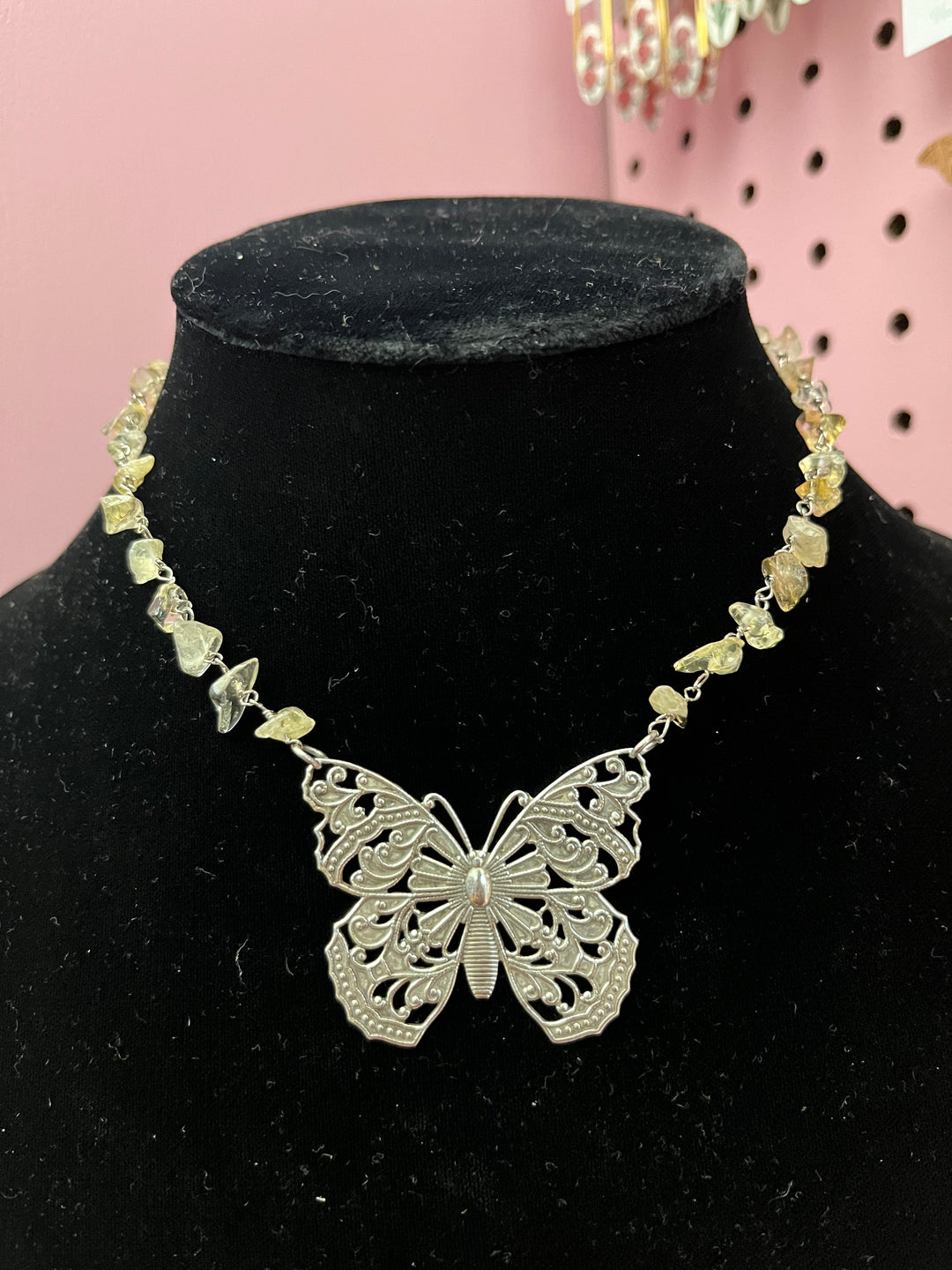 Citrine Silver Butterfly Necklace