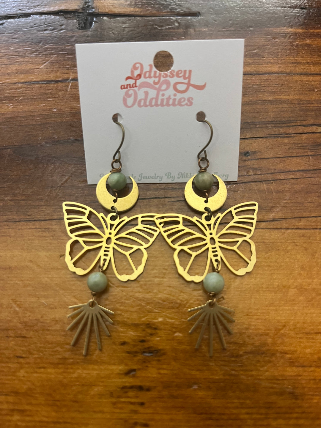Green Agate Nouveau Butterfly Earrings