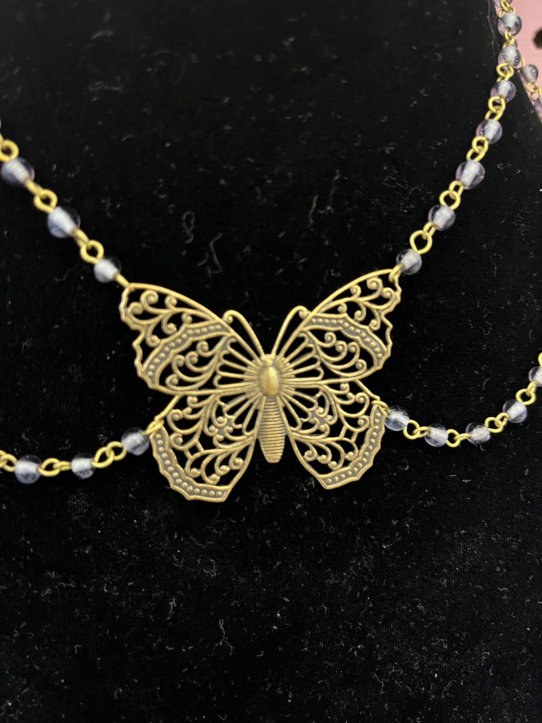 Glass Bead Butterfly Necklace