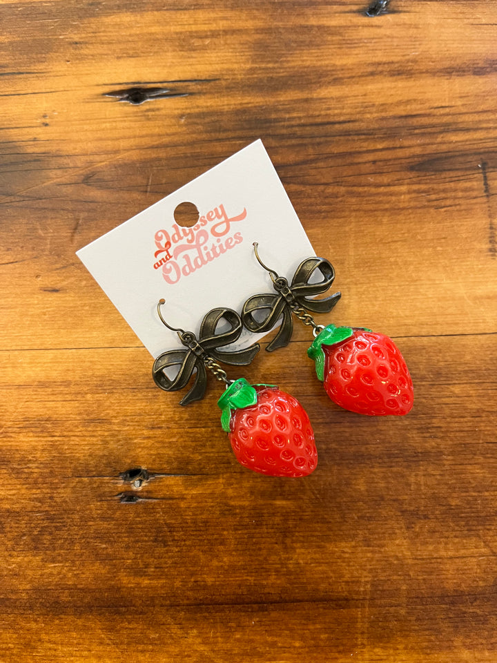 Bow + Strawberry Earrings